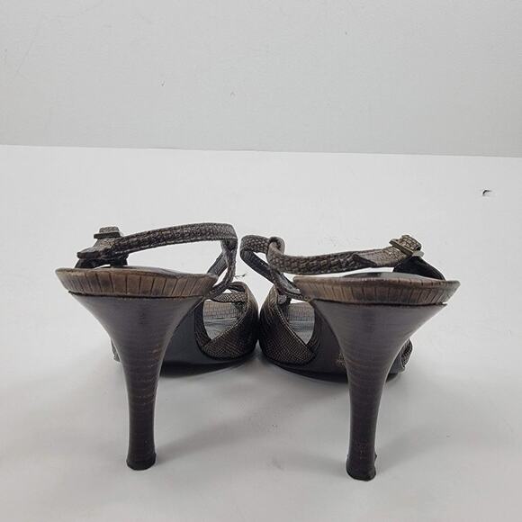 Stuart Weitzman Snakeskin Strappy Pumps Leather Peep Toe Brown Size 7.5M - Picture 4 of 7